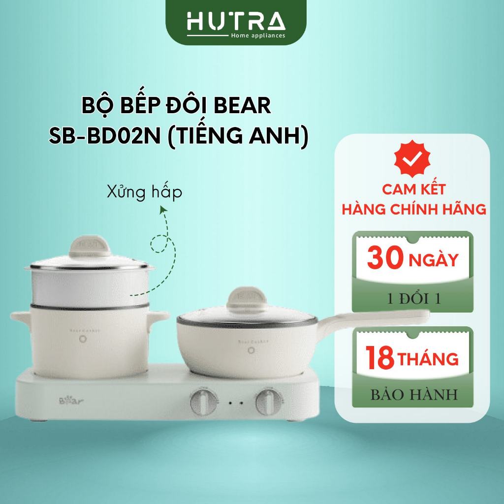 Bộ Bếp Điện Đôi Đa Năng Bear Kèm Nồi 1.2L Chảo 1.4L Hấp Luộc Chiên Xào Nướng Lòng Nồi Chống Dính Dễ Vệ Sinh SB-BD02N