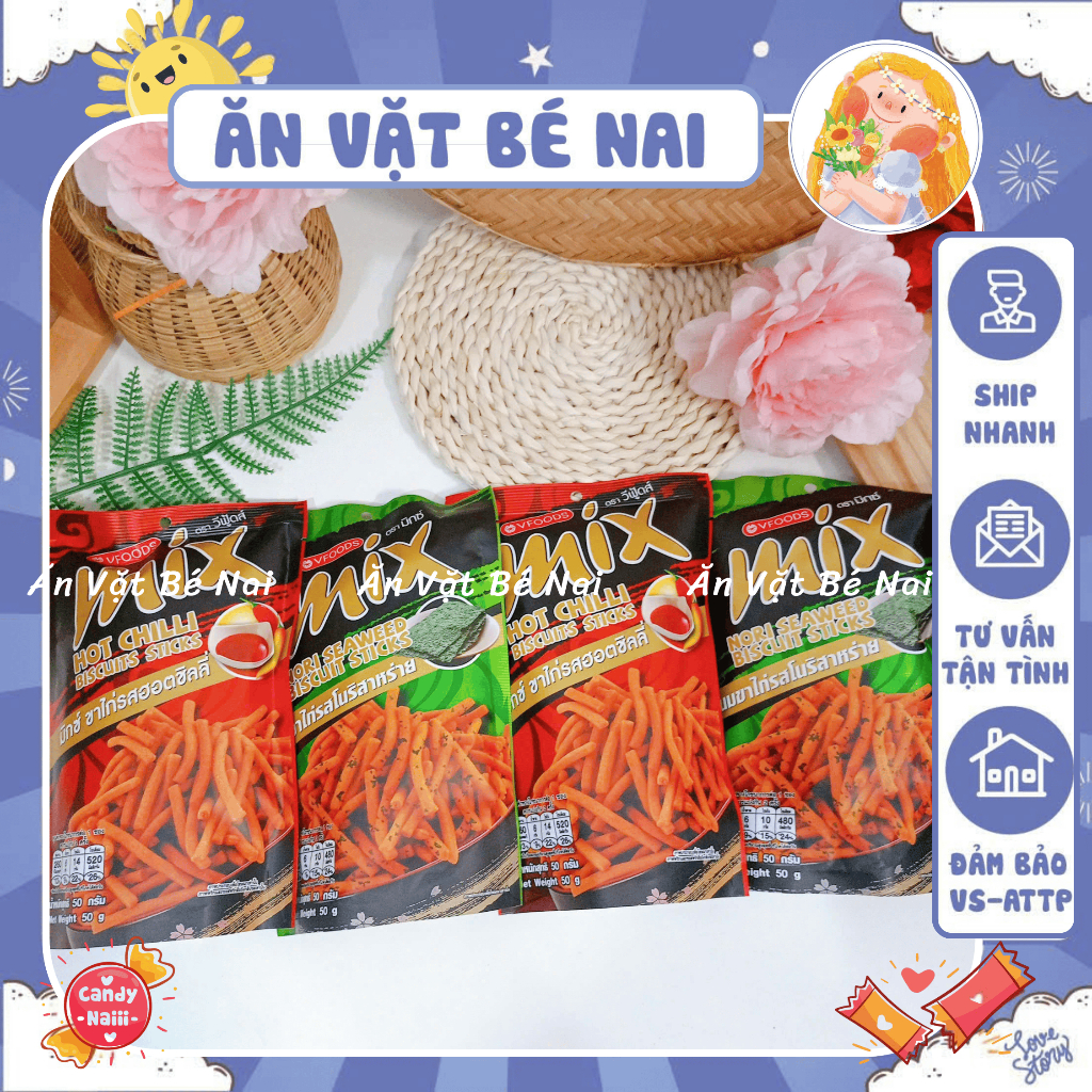 Snack bim tăm que Mix VFoods Thái Lan, bim Mix các vị (gói ~60g)