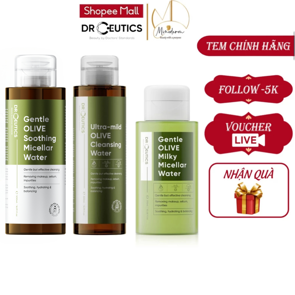 Nước tẩy trang DRCEUTICS Ultra-Mild Olive Cleansing Water làm sạch sâu, không gây khô da 310ml, 500ml