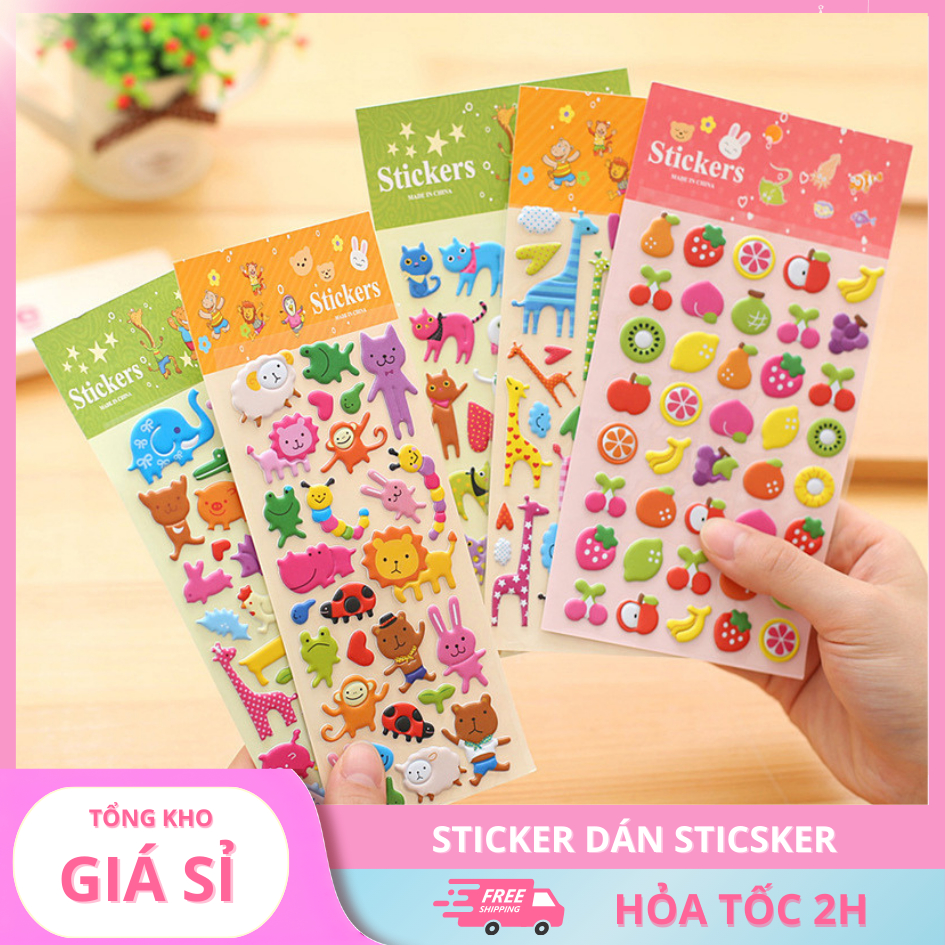 3 Sticker Dán Sticsker hoạt hình động vật bánh kẹo