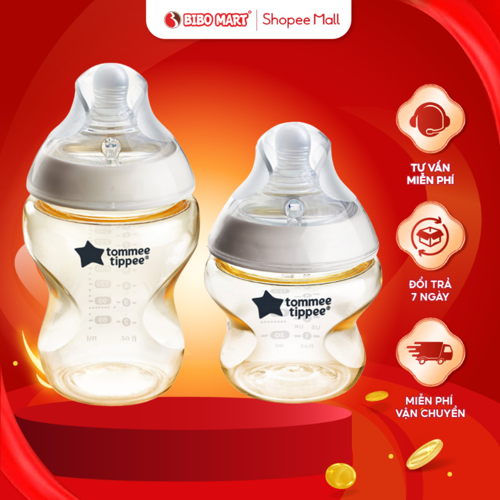 Bình Sữa Tommee Tippee PPSU Cao Cấp Núm ti Silicone Siêu Mềm Chống Sặc Hiệu Quả 150ml 260ml - Bibomart