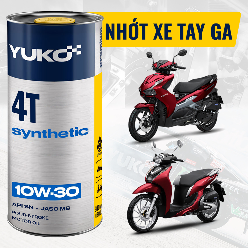 Dầu nhớt xe tay ga YUKO SYNTHETIC 10W30 0.8L API SN JASO MB - Mẫu 2025 - YUKO 10W30