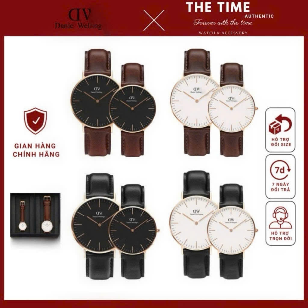 (Tặng vòng tay ) Đồng Hồ Đôi DW. Classic Pettite  - Đồng hồ Daniel Wellington. Đôi Dây Da Fullbox