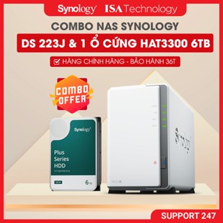   COMBO  Nas Synology DS223J thiết bị lưu trữ 2 bay và ổ cứng HDD HAT3300 6TB hàng chính hãng 