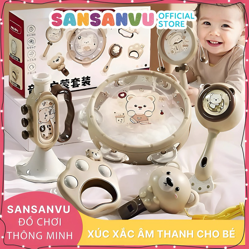 Đồ Chơi Xúc Xắc Âm Thanh Hình Gấu Thỏ – Trống Kèn Lục Lạc Còi Siêu Cute, Kích Thích Thính Giác Bé Yêu
