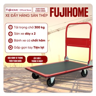 Xe đẩy hàng 4 bánh gấp gọn 300kg Nhập Khẩu Fujihome, bánh cao su chống ồn siêu bền, xe kéo hàng gấp gọn đa năng