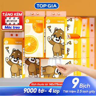 Thùng 9 bịch khăn giấy vệ sinh gấu trúc Top Gia treo tường 1000 tờ, 4 lớp mềm mịn và tiện lợi