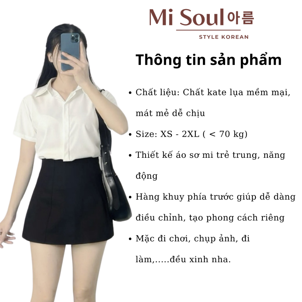Áo Sơ Mi Nữ Cộc Tay MiSoul Chất Kate Lụa Mềm Mại BigSize, Áo Trắng Học Sinh Tay Ngắn 419 | BigBuy360 - bigbuy360.vn