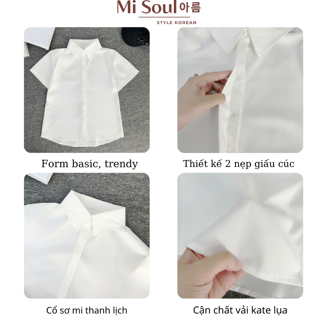 Áo Sơ Mi Nữ Cộc Tay MiSoul Chất Kate Lụa Mềm Mại BigSize, Áo Trắng Học Sinh Tay Ngắn 419 | BigBuy360 - bigbuy360.vn