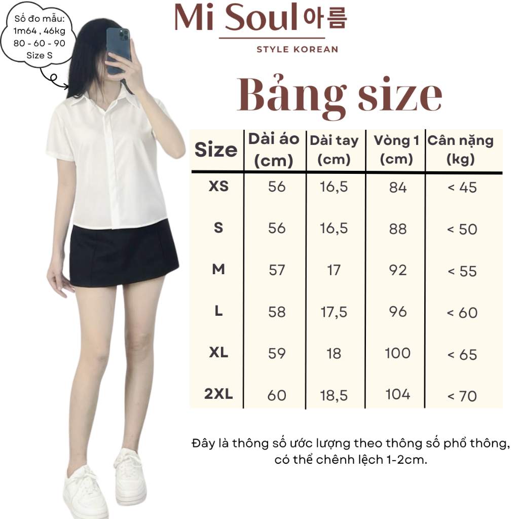 Áo Sơ Mi Nữ Cộc Tay MiSoul Chất Kate Lụa Mềm Mại BigSize, Áo Trắng Học Sinh Tay Ngắn 419 | BigBuy360 - bigbuy360.vn