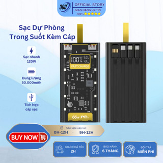  Sạc dự phòng 30000 50000mAh Trong Suốt - Sạc Nhanh 120W Màn Hình LED Hiển Thị Kèm Nhiều Đầu Sạc Tiện Lợi! 