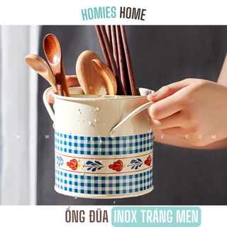 Ống đựng đũa thìa inox không gỉ họa tiết Vintage