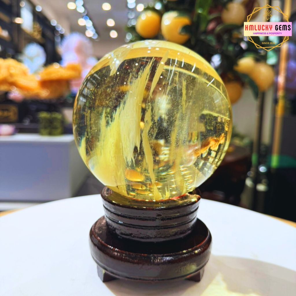 Quả Cầu Phong Thủy Đá Núi Lửa Obsidian Vàng, Bi Cầu Đá Obsidian Vàng, Nhiều Kích Cỡ(Tặng Kèm Đế Gỗ)