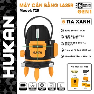 Máy cân bằng laser HUKAN T20 5 tia xanh bóng LED siêu sáng, Hàng chính hãng