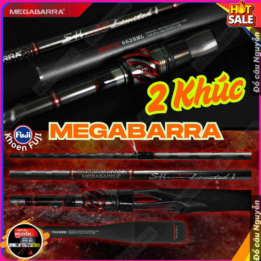 Cần câu lure MEGABARA 2 khúc, cần lure cá lóc cá chém cá vược, lóc bông khoen fuji