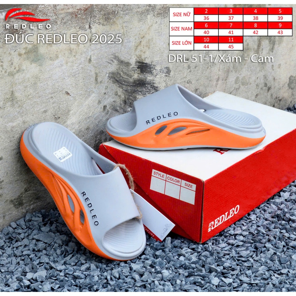 (Chính Hãng) Dép bánh mì quai ngang nam nữ REDLEO, dép đúc đi mưa có lỗ thoáng khí, chống nước chống trơn, mã DRL_51