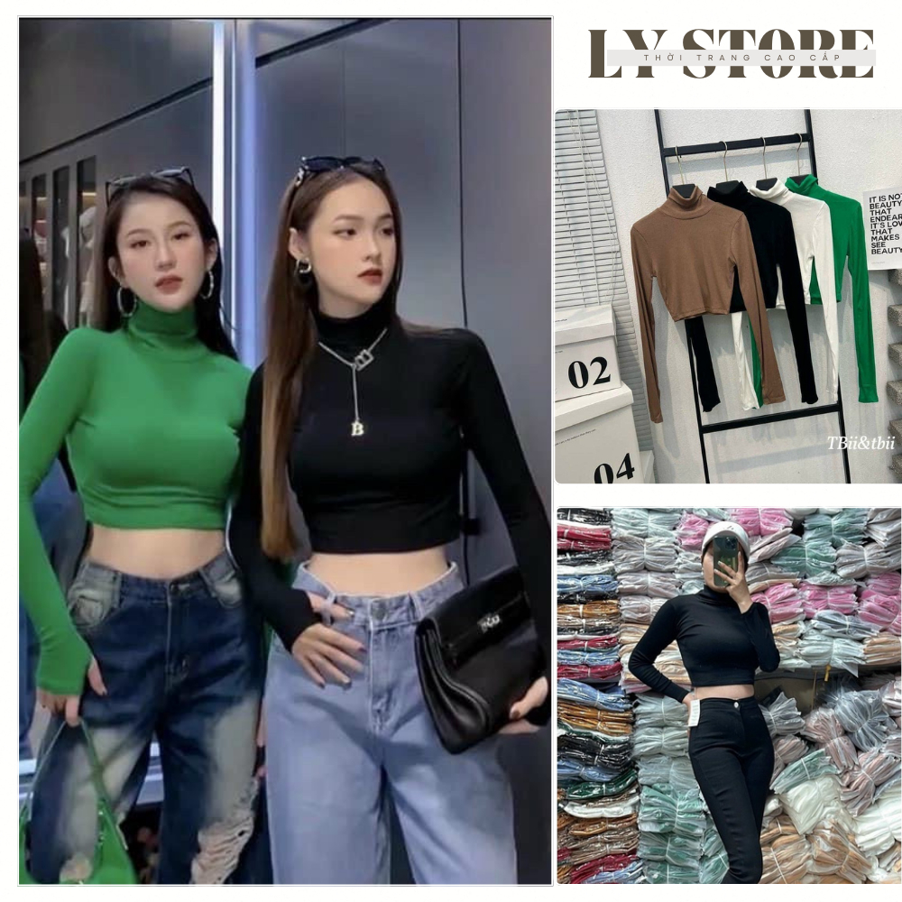 Áo Cổ Lọ Lụa Chất Thun Borip,Áo Croptop cổ lọ lụa