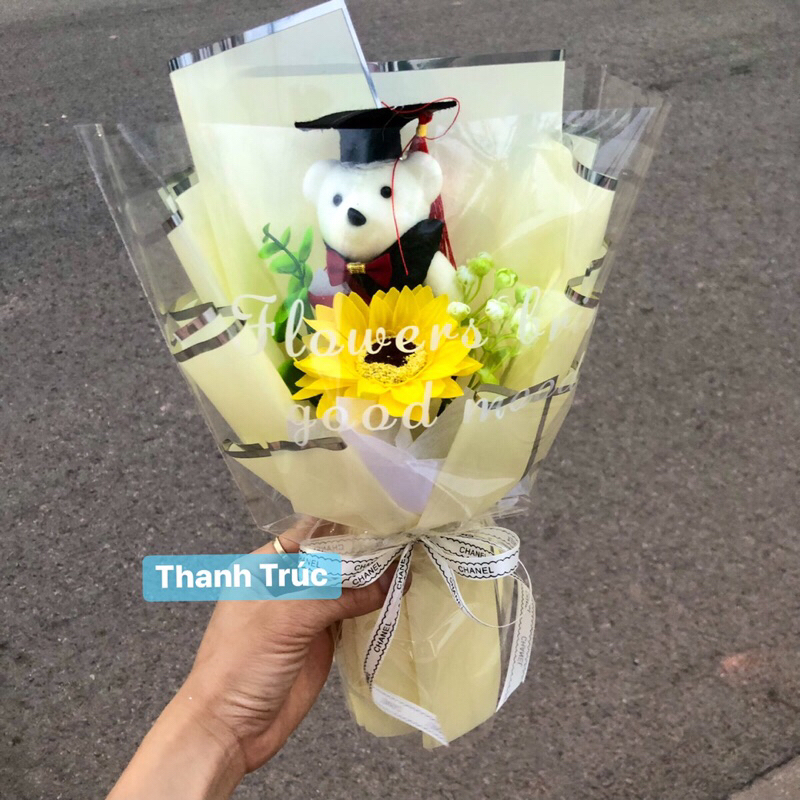 Bó Hoa Gấu Tốt Nghiệp [Kèm túi kính-Gấu xinh][combo 4 bó 100k]