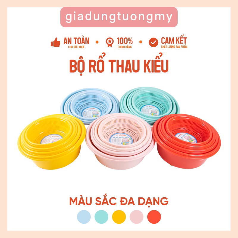 Bộ Thau Rổ Kiểu Tròn VĨ HƯNG Size 20, 24, 26, 30Cm