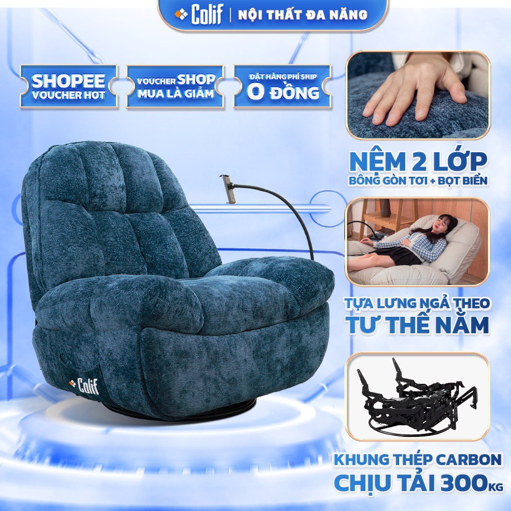  Ghế Sofa Lười COLIF ROYAL 360 Đa Năng Thư Giãn Cao Cấp Vải Nhung - Tiện Lợi Dễ Dàng Điều Chỉnh 