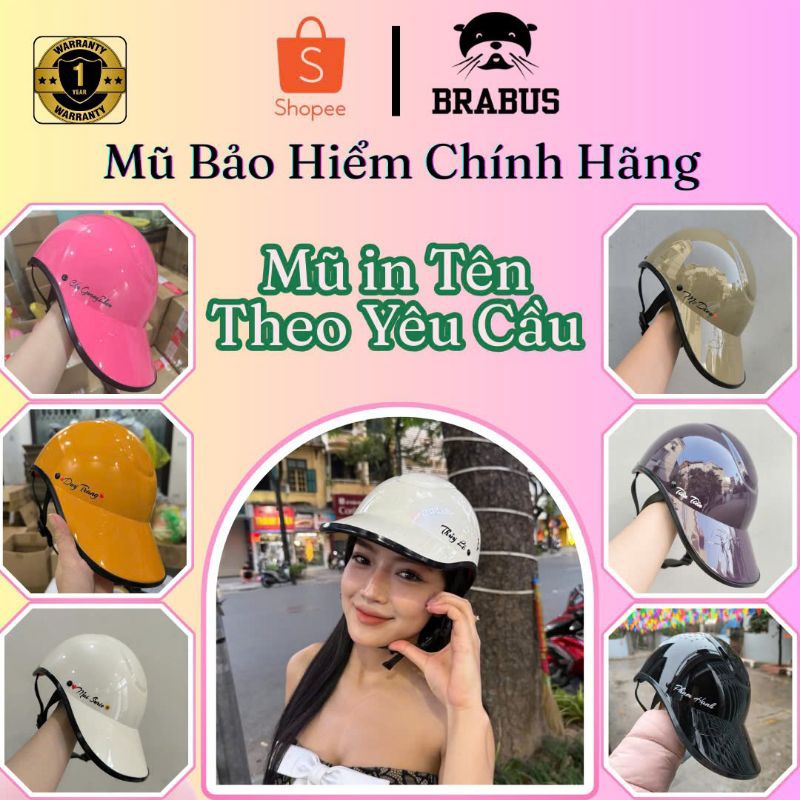 Mũ bảo hiểm chính hãng BRABUS, mũ in tên định danh theo yêu cầu (53-60cm)