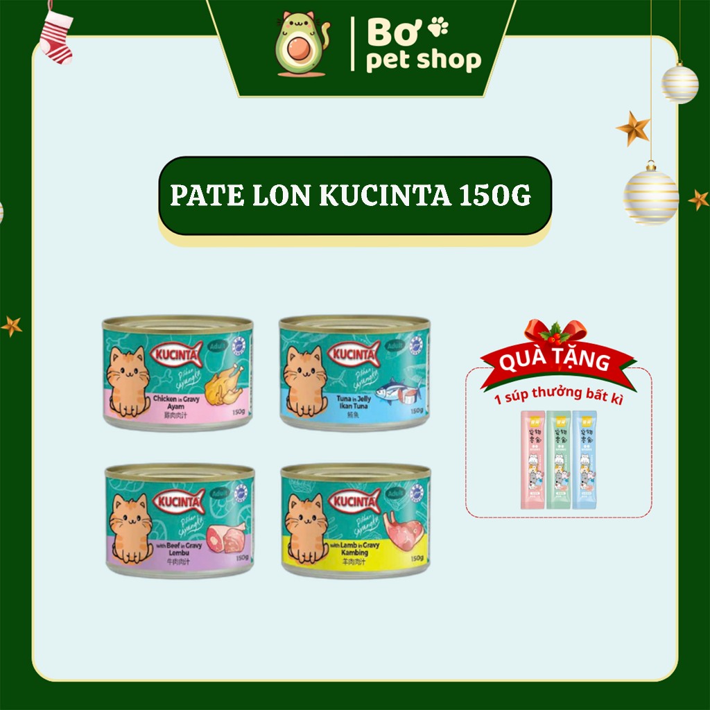 Pate lon 150gr Kucinta, Pate Kucinta hộp 150g nhập khẩu Thái Lan, Pate cho mèo, Thức ăn ướt cho mèo,