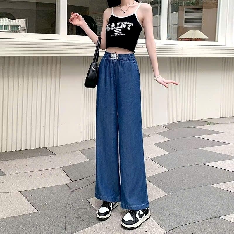 Quần bò jean giấy mềm  mịn  ,Quần suông dài basic  ống rộng   lưng thun  trẻ trung  thanh  lịch | BigBuy360 - bigbuy360.vn