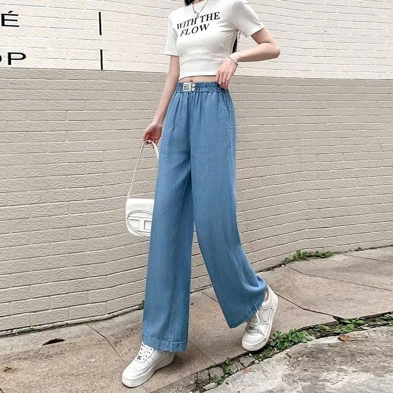 Quần bò jean giấy mềm  mịn  ,Quần suông dài basic  ống rộng   lưng thun  trẻ trung  thanh  lịch | BigBuy360 - bigbuy360.vn