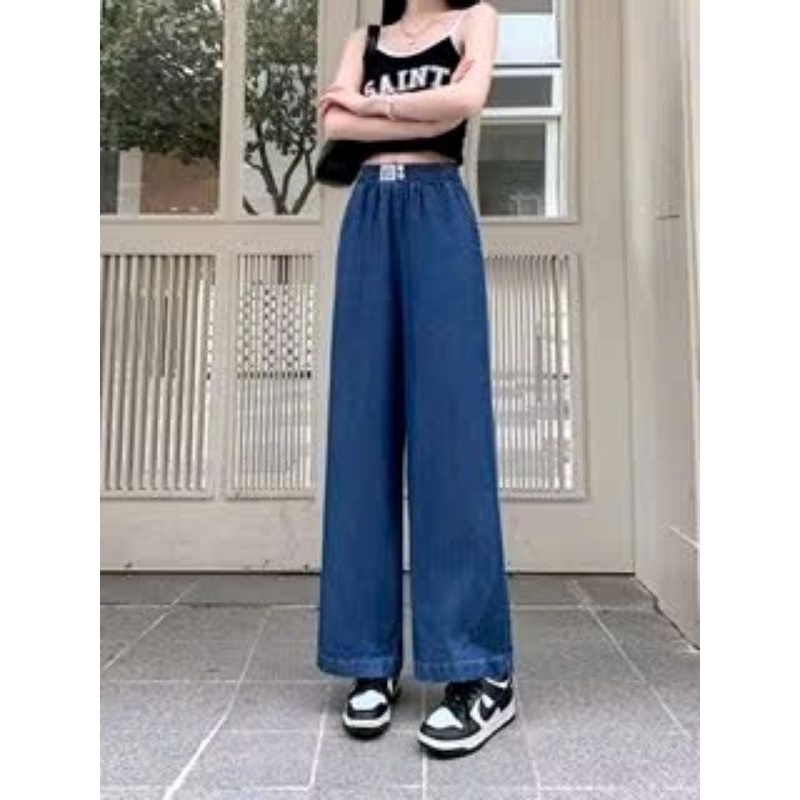 Quần bò jean giấy mềm  mịn  ,Quần suông dài basic  ống rộng   lưng thun  trẻ trung  thanh  lịch | BigBuy360 - bigbuy360.vn