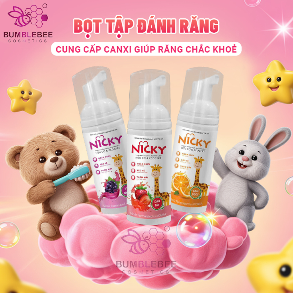 Kem Đánh Răng Dạng Bọt Nicky Cho Bé - An Toàn Khi Nuốt, Chống Sâu Răng - 60ml Chính Hãng