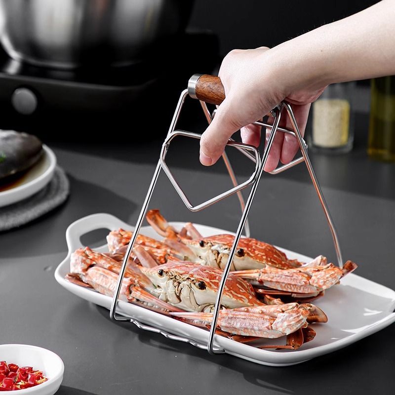 Kẹp Gắp Bát Đĩa Nóng Inox 304 Cán Gỗ, Gắp Nồi Nóng, Đĩa To Trong Nồi Hấp