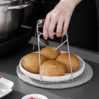 Kẹp Gắp Bát Đĩa Nóng Inox 304 Cán Gỗ, Gắp Nồi Nóng, Đĩa To Trong Nồi Hấp