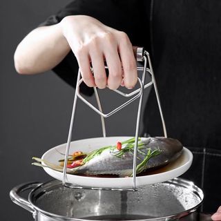 Kẹp Gắp Bát Đĩa Nóng Inox 304 Cán Gỗ, Gắp Nồi Nóng, Đĩa To Trong Nồi Hấp