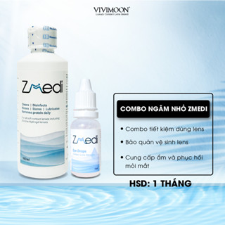 Combo nước ngâm và nhỏ mắt VIVIMOON LEN Zmedi vệ sinh kính áp tròng