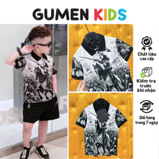 Áo Sơ Mi Cộc Tay Cho Bé Trai Họa Tiết Người Cưỡi Ngựa Cực Chất - Áo Sơ Mi Cổ Bẻ Cộc tay Cho Bé Đi Học Phong Cách Đôn Chề