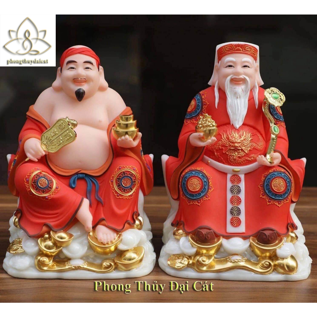 Thần tài thổ địa đá cao cấp ngồi trên cục vàng, tượng chính hãng cao 20,25,30cm