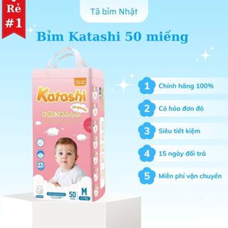 Bỉm KATASHI Nhật Bản 50 miếng, mỏng nhẹ,thoáng khí,kháng khuẩn đủ size tã dán/quần từ S đến 5XL