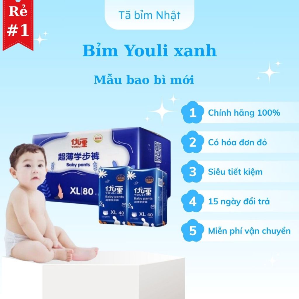 Bỉm YOULI XANH Nội Địa Trung,Tả Quần Cho Bé Đủ Size Tã Dán/Quần S54/M46/M44/L42/XL40/XXL36/XXXL34