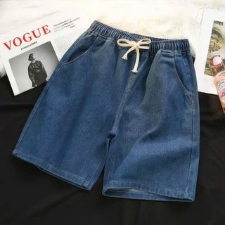  Quần short Denim cạp cao có dây rút phong cách trẻ trung unisex quần thun ống rộng co giãn thoải mái  M42  