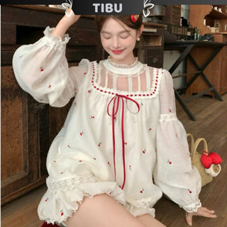 Set Áo Tay Bồng Cột Nơ Phối Quần Bí TIBU Set Đồ Nữ Dễ Thương Hoa Nhí Đỏ Trắng Đi Chơi Biển Phố B429