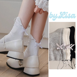 Tất Lolita Đính Nơ Thun Cotton Co Giãn Tất Vớ Màu Trắng Nữ Phong Cách Hàn Quốc byLisa