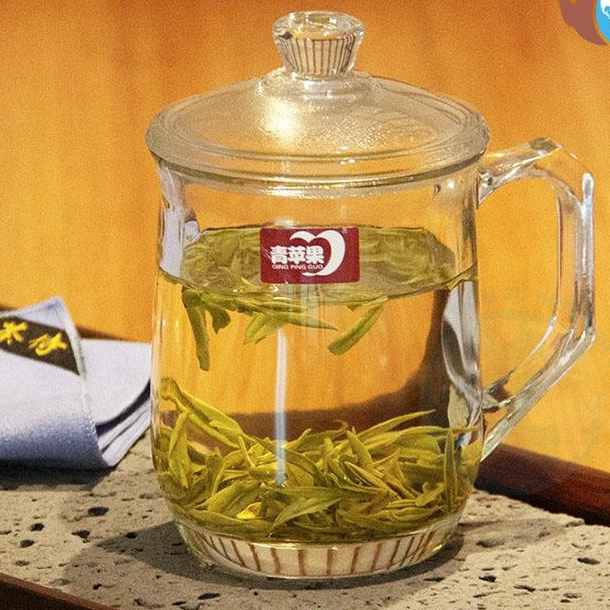 Ly thủy tinh quai cầm có nắp thủy tinh cao cấp 350ML - Ly tách thủy tinh dày chịu nhiệt