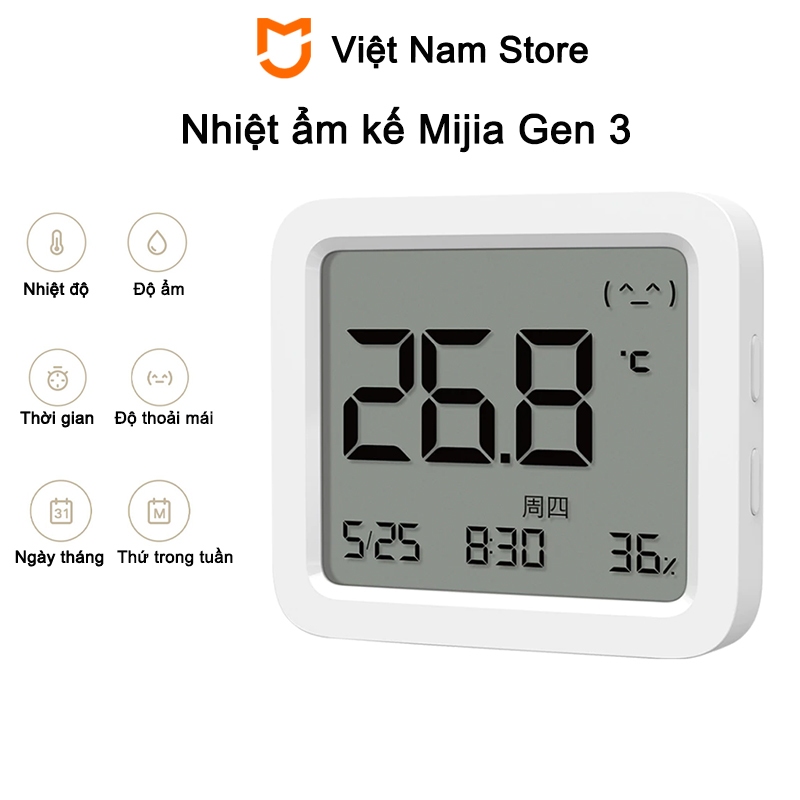 Nhiệt ẩm kế Mijia Gen 3 Màn hình LCD cho nhiệt độ / độ ẩm / thời gian / độ thoải mái / ngày / tuần