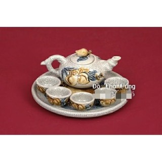 Bộ ấm trà men rạn đắp nổi