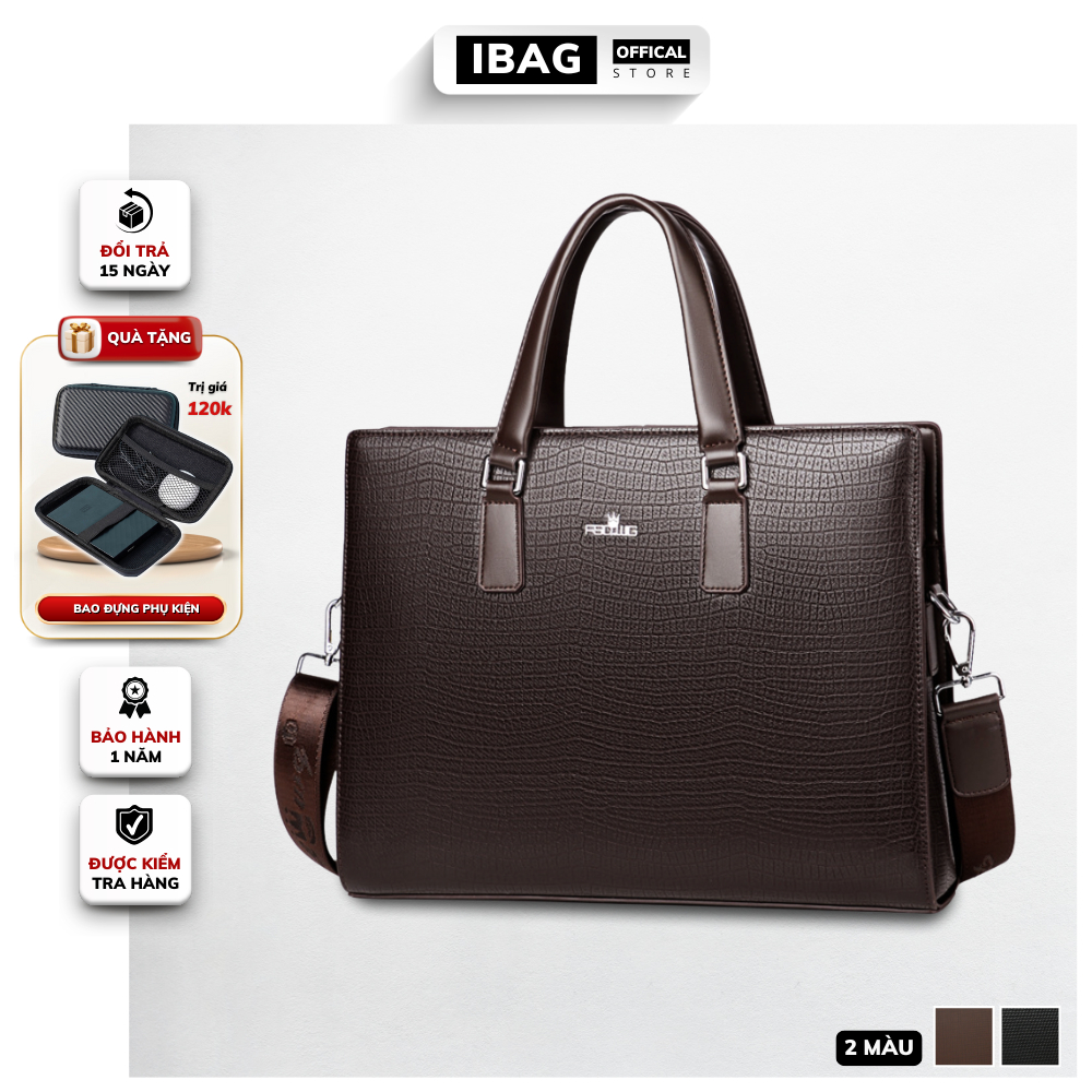 Cặp da công sở,Cặp văn phòng Cao Cấp F.s.d.Wg ,Chất liệu Da PU cực bền,Cặp Đựng Laptop 14inh,Vệ sinh dễ dàng- 𝑰𝑩𝑨𝑮