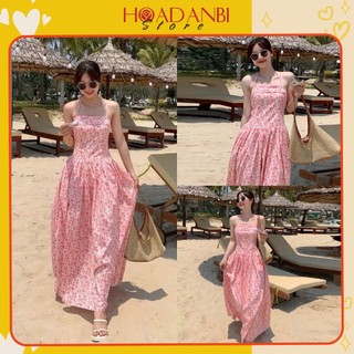 Váy cup ngực hoa nhí Kèm Dây Buộc, Đầm maxi hoa Hàng 2 Lớp Dáng Dài Siêu Xinh Hoadanbistore