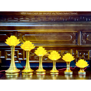 (CẶP) Đèn Thờ Hoa Sen Lưu Ly Có LED - Đồ Trang Trí Bàn Thờ Gia Tiên, Bàn Phật Sang Trọng