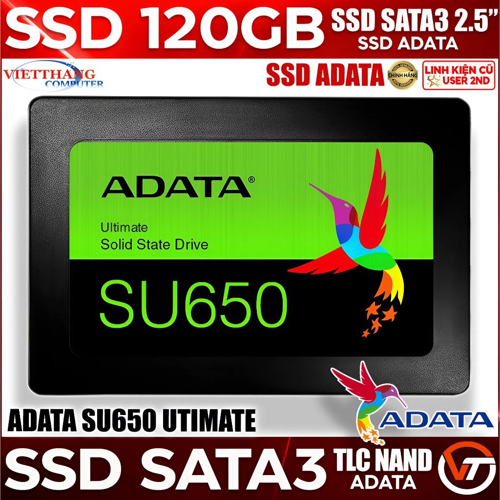 Ổ cứng SSD Adata Ultimate SU650 120GB SATA 3D Nand TLC SSD Cũ đã qua sử dụng ( Cũ - 2nd )
