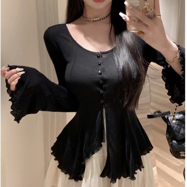 Áo kiểu tiểu thư tay dài ống loe cổ vuông cúc cài  A335 | BigBuy360 - bigbuy360.vn