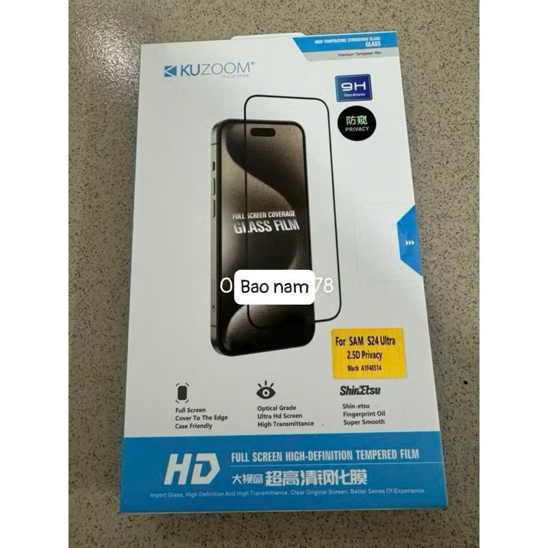 Kính cường Kuzoom chống nhìn trộm lực cho Samsung S24 ultra , S24,S24 Plus full màn hình chính hãng 